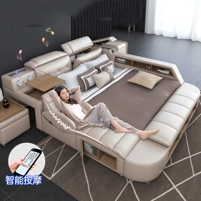 Leather bed Master bedroom Massage leather bed Double bed Multifunctional storage Smart wedding bed