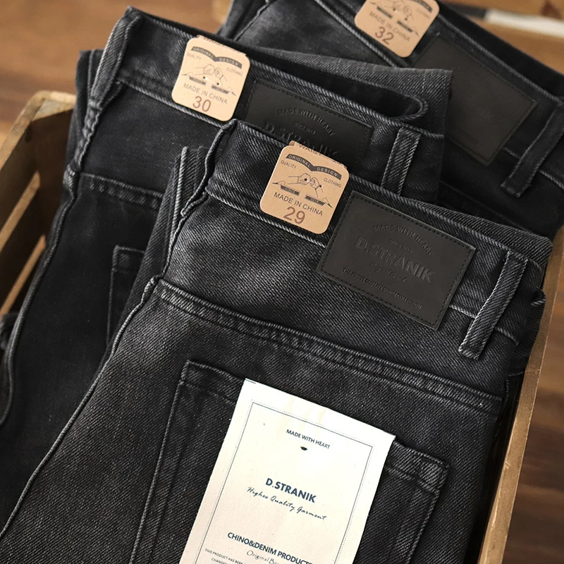 

Heavyweight Casual Straight Leg Jeans Men's American Retro Black Wash Thickened New Style Versatile Youth Cotton Polyester Blend