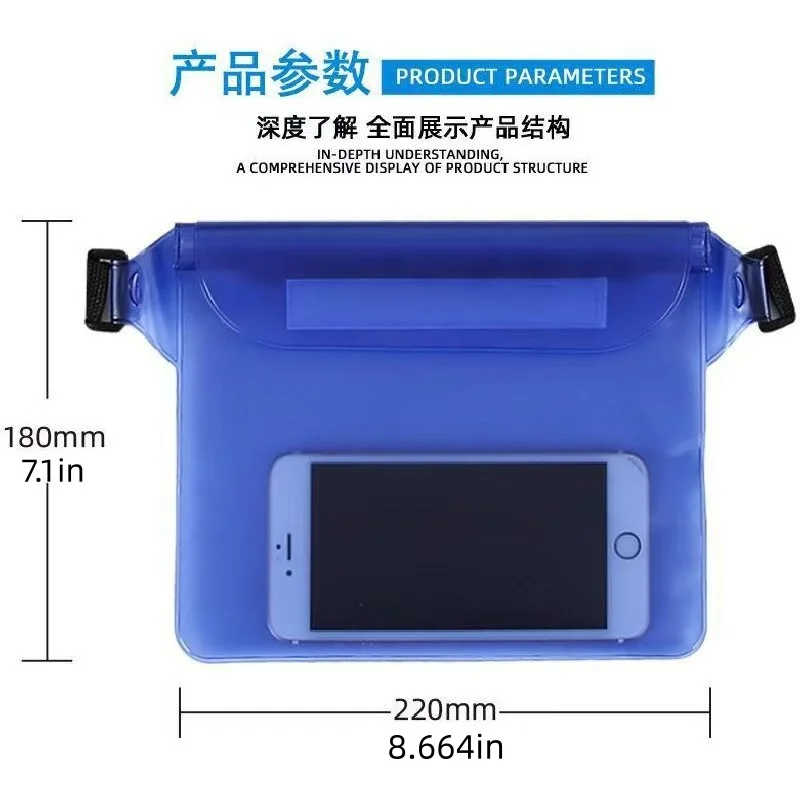 7 Inch Waterproof Dry Bag, Transparent PVC Phone Pouch with Waist Belt, Swimming Pool Snorkeling Bag for iPhone Android