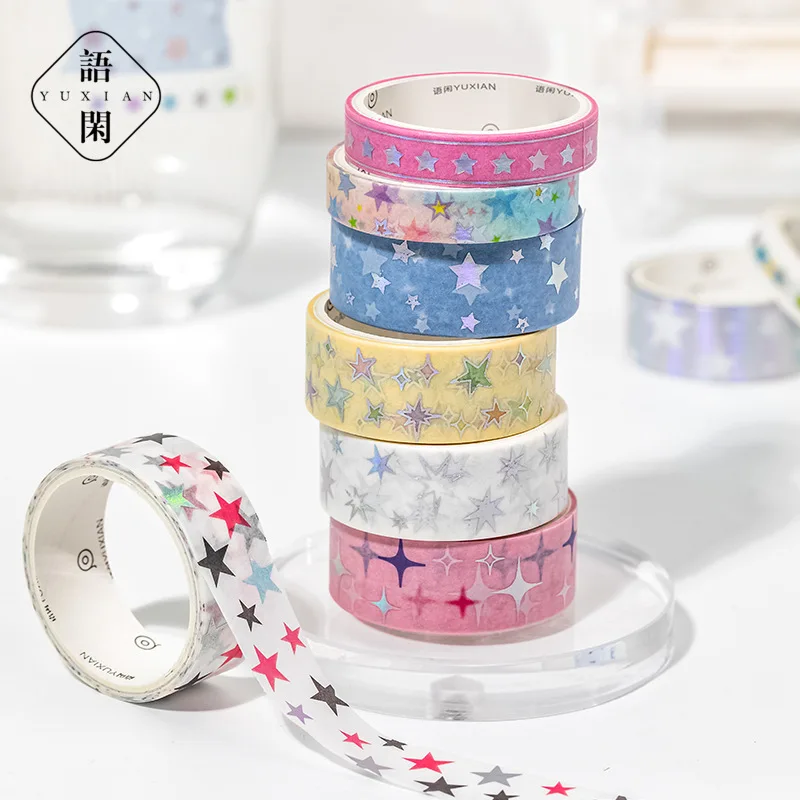 12pcs/lot Korean Ins Cute Star Decoration Tape Handbook Scrapbooking Collage Material Sticker Gold Stamping Tapes Stationery