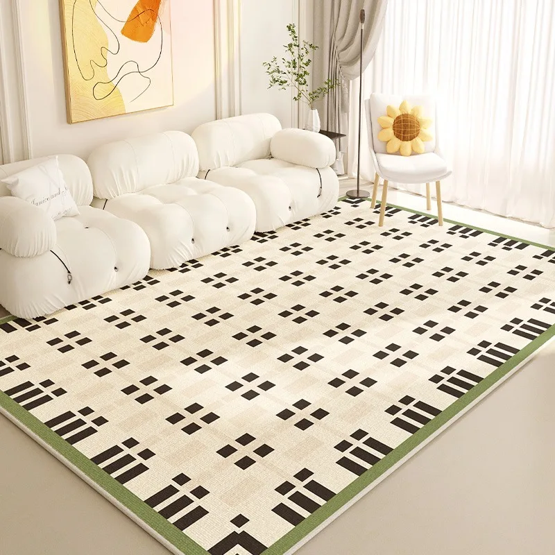 Beige Cream Style Living Room Carpet Colorful Polka Dot Pattern Carpet Green Plaid Decoration Home Rug Comfortable Easy Care Rug