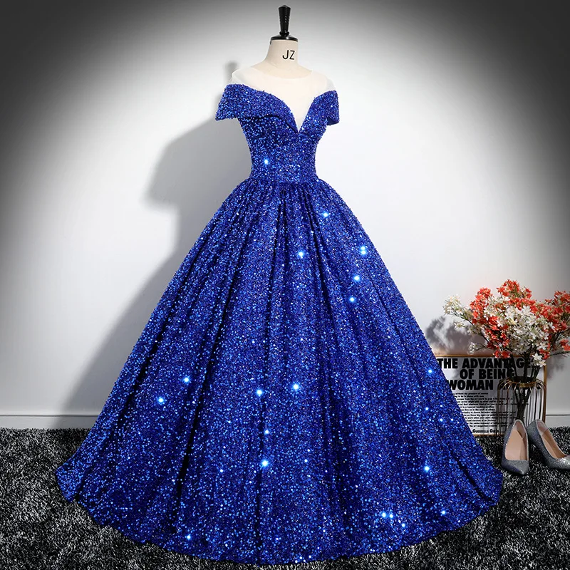 Ball Gown Dress Women Long Dresses Sexy Vestidos Y2k Streetwear V Neck Elegant Splice Party Night Work Off Shoulder Sequins view 2