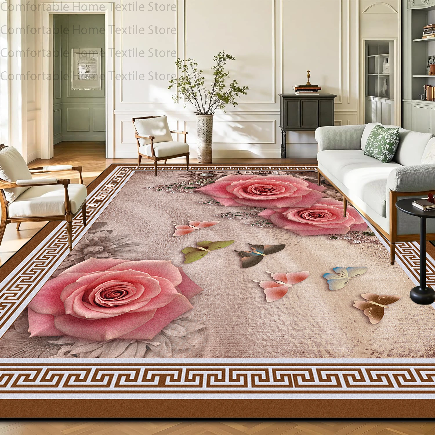 New Chinese Oriental Floral Living Room Carpet Washable Non-slip Large Size Coffee Tables Rug Soft Foldable Decoration Home Mat