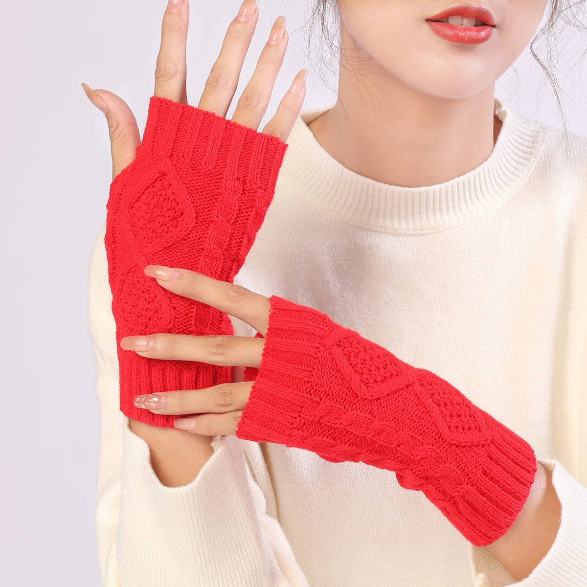 

Unisex Winter Half Palm Glove Women Men Soft Warm Geometric Knit Fingerless Wrist Glove Arm Warmer Home Office Autumn Mitten