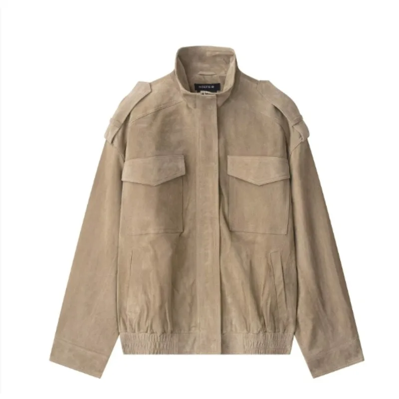 

2025 autumn new women's casual fashion retro temperament simple loose high collar long sleeve jacket