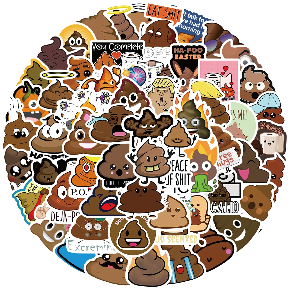 60Pcs Cartoon Funny Poop Spoof Sticker Personality Decoration Graffiti DIY Skateboard Laptop Helment Notebook Car Kid Gift