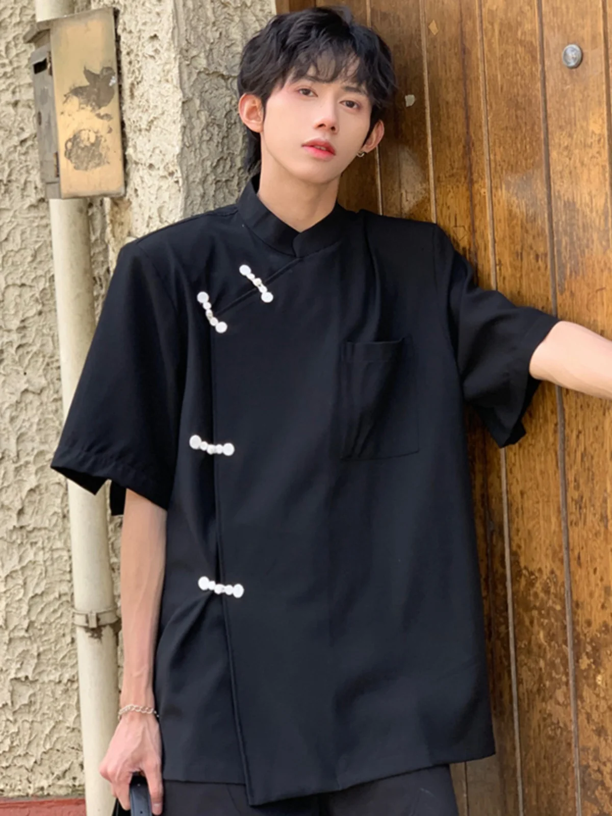 

New Chinese Style Short Sleeve Shirt Jacket Men's High-End Trendy Brand Hanfu Style Tang Costume Shirt Youth Summer Loose Fit