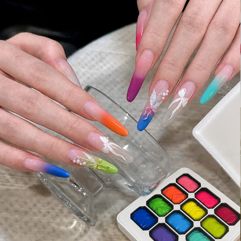 12-Color Fluorescent/Neon Solid Gel Nail Polish Pen, UV Nail Gel, DIY Nail Art, Perfect for Nail Salons and At-Home Manicures