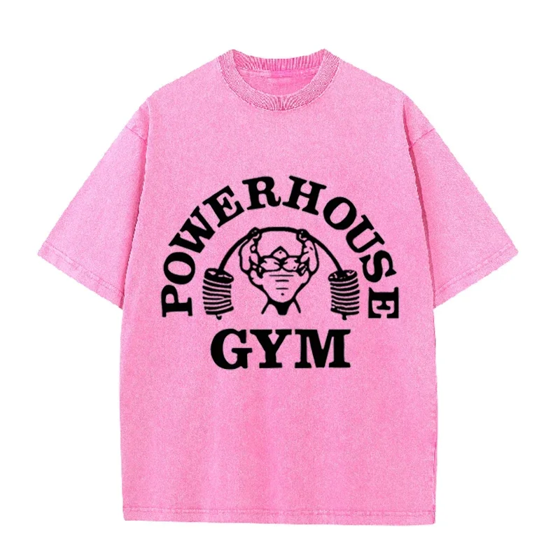 Powerhouse Gym Fitness Print Vintage Washed T-Shirt Gym Workout Casual Tee – Detail 7