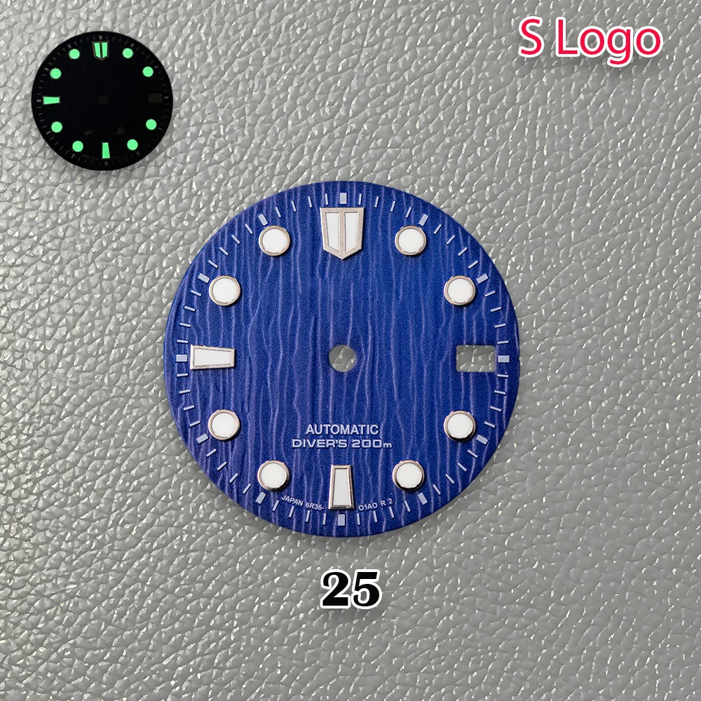 New 28.5mm S Logo Vertical Stripe Dial Green Noctilucent Fit NH35/NH36 Movement Hot Sales Watch Modification Accessories