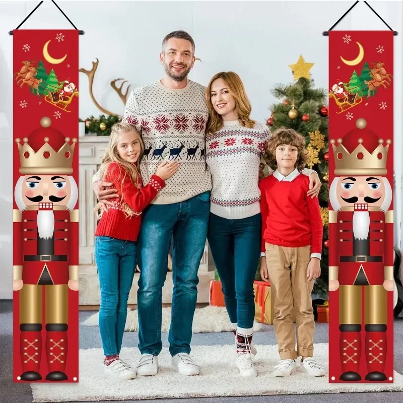 Nutcracker King Couplet Christmas Party แบนเนอร์ Merry Christmas พื้นหลังผ้าตกแต่งธง Home Wall แขวนตกแต่ง