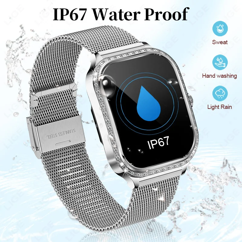 Lige novo smartwatch feminino 1.75 polegadas tela bluetooth chamada monitoramento de oxigênio no sangue senhora relógio à prova dwaterproof água relógio inteligente feminino 2024