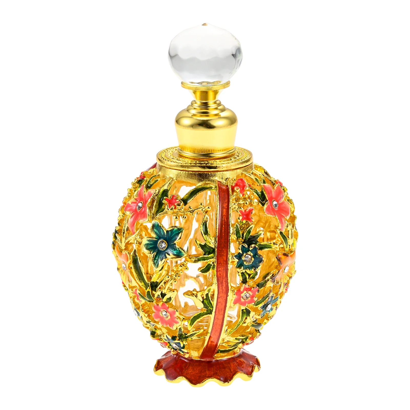 1pc Perfume Bottle 10ml Empty Gilt Enamel Floral Motifs Vintage Mini Vase Crystal Cap Decor Dresser SPA Tea Table Birthday Gifts