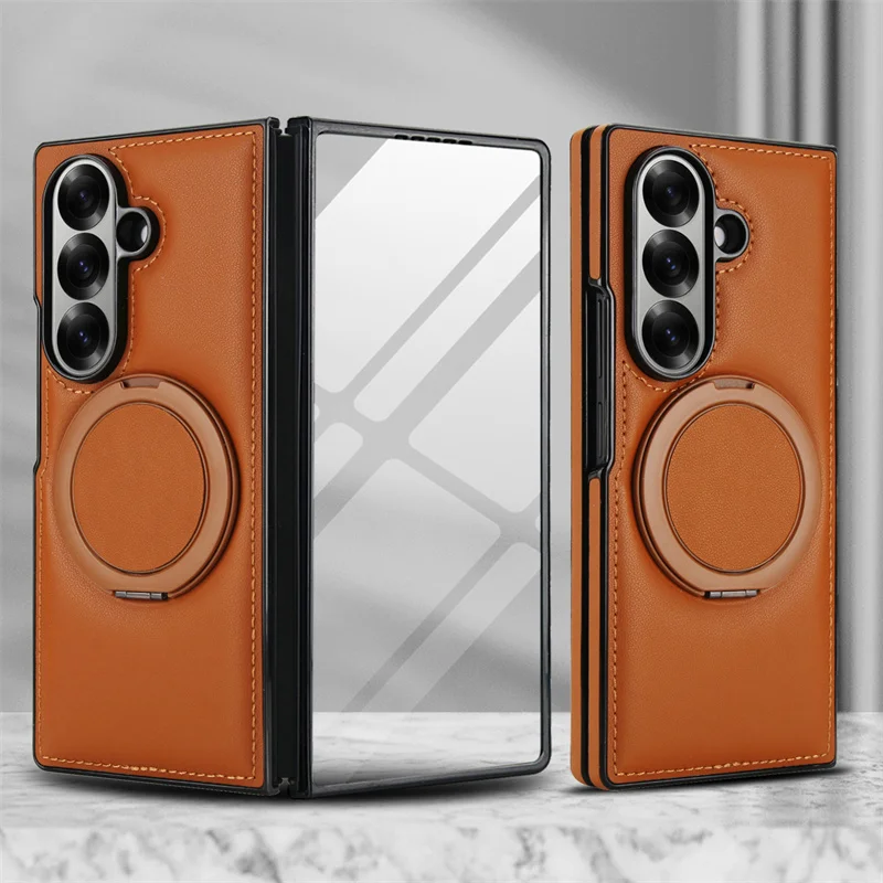 

Luxury PU Leather Magnetic Bracket Phone Case For Samsung Galaxy Z Fold 7 6 5 4 3 5G Screen Protect Film Wireless Charging Cover