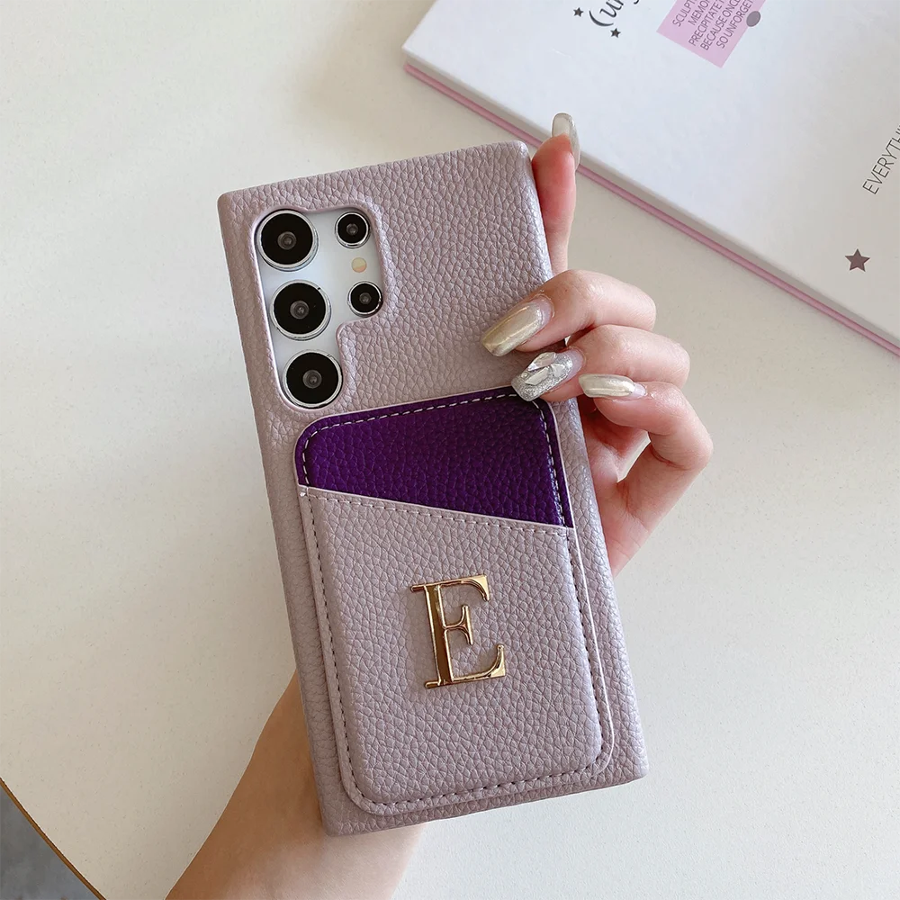 

Customized Leather Case Samsung Name Letter Cardholder for S25 24ultra S23PLUS S22 A55 S22 A13 A54 Initials Cover