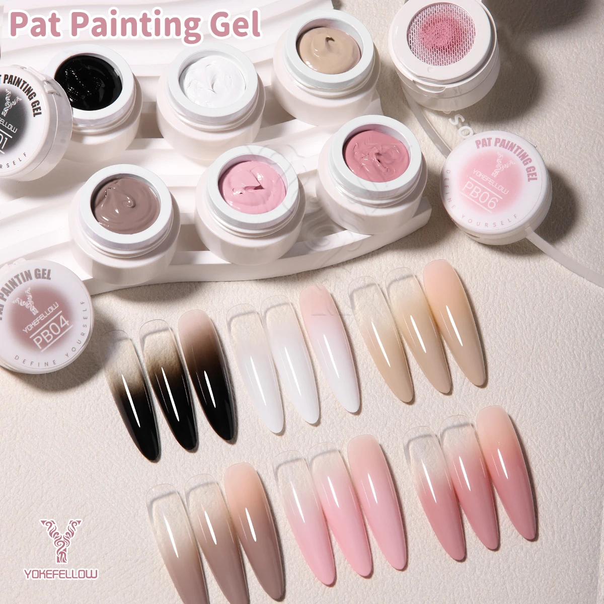 New YOKEFELLOW Pat Printing Gel Nail Polish TPO HEMA Free White Black Patting Gel Ombre French Nail Cushion Pat Gradient Gel