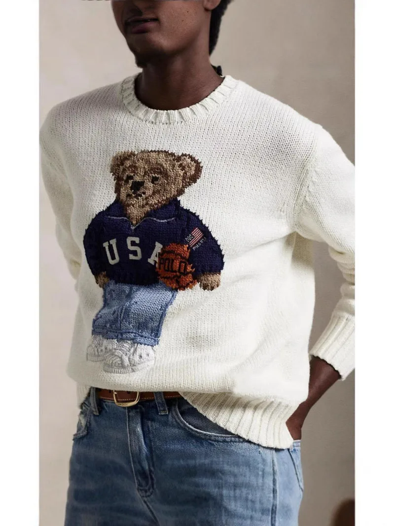 

2025 New Women's Clothing American Style Cartoon Embroidery Little Bear Academy Style Age Reducing Versatile Knitted Sweater