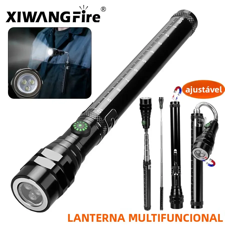 Lanterna magnética dobrável multifuncional com 3 LED, luz de emergência recarregável para reparo de carro, ferramenta de coleta de acampamento