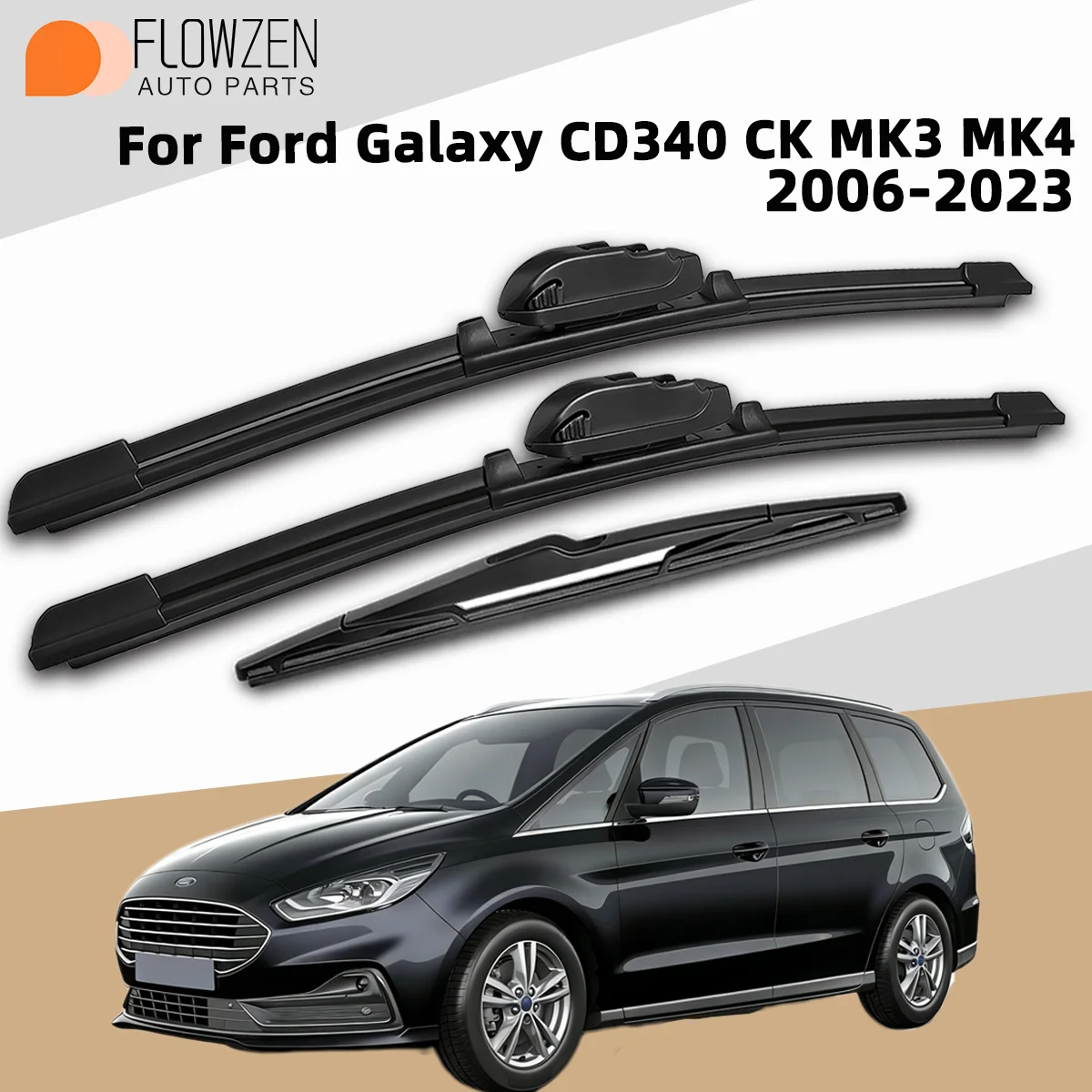 

3 шт. передних и задних щеток стеклоочистителя для Ford Galaxy CD340 CK MK3 MK4 2006-2023, премиум-качество, бесшумные, без разводов, долговечные аксессуары для автомобиля