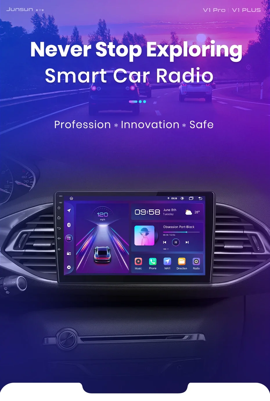 Junsun AI 4G LTE Wireless CarPlay Android Auto Autoradio für Peugeot 308 T9 308S 2013 2014 2015 2016 2017 GPS Navi BT DSP RDS FM – Detail 2