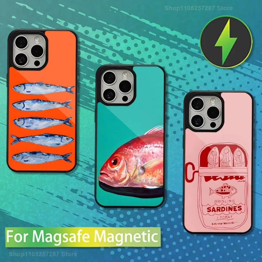 

Popular Food Sardines Case For iPhone Mini,13,Max,17,14,Plus,12,11,15,Pro,16,For Magsafe,Magnetic Wireless Charging