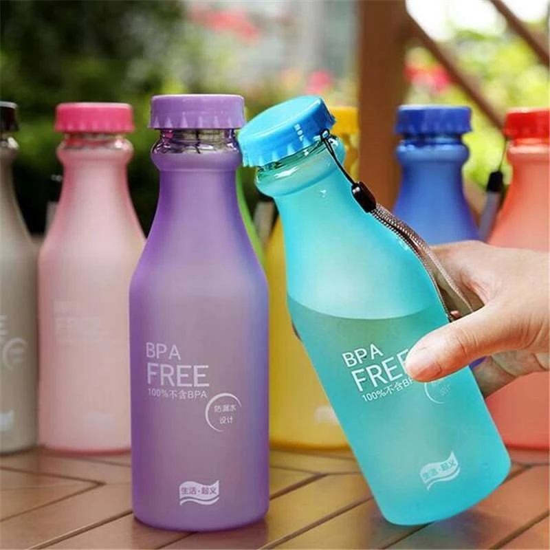 500ML Portable Candy Color Scrub Plastic Water Bottle Letter Print Leakproof Outdoor Sports Readily Cup