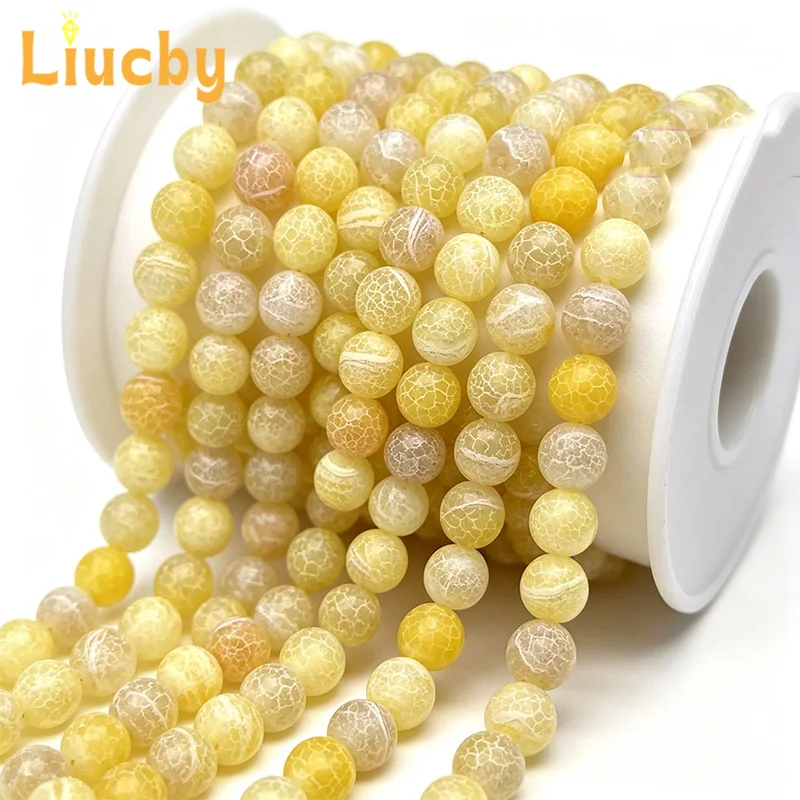Matte Quarzit Naturstein Frost Rissige Krabben-Gelbe Achatperlen für Schmuckherstellung DIY Zubehör Ringe 15" Zoll 46/8/10mm – Detail 3