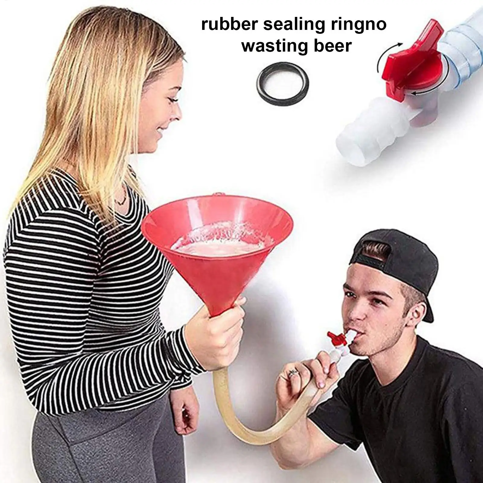 Single/Double Head Beer Funnel with Valves Plastic Drinking Tube for Homebrew Party Bar Festival Celebration Drinkware with Hose