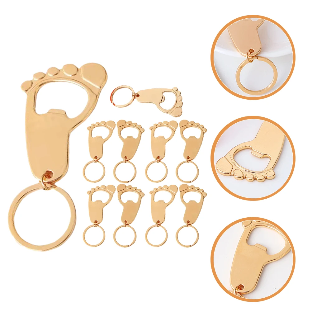 

10pcs Baby Footprint Keychain Metal Bottle Opener Charms Small Gifts for Baby Shower Party Favors Guest Prizes
