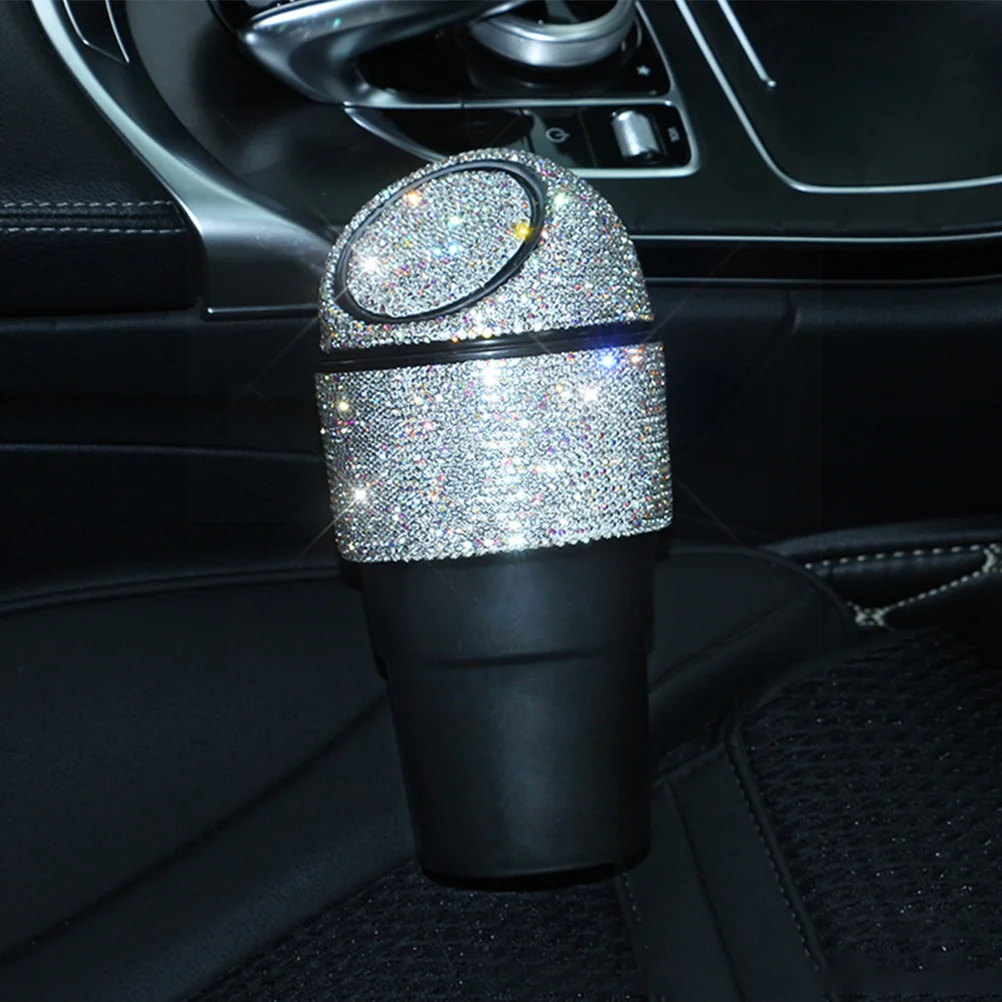 

Car Trash Can Rhinestone Bling Design Compact Garbage Can For Vehicle Cup Holder Lightweight Dustbin For Car Interior Elegant