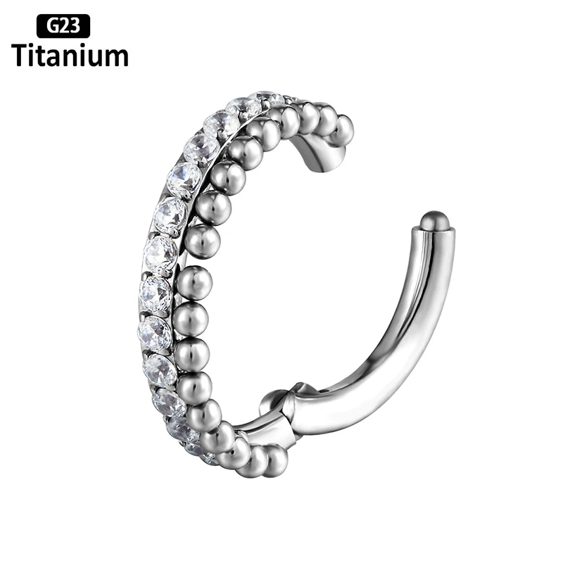 G23 Titanium CZ Hoops With 1mm Ball Hinged Segment Rings 8/10/12mm Septum Clicker Nose Ring Helix Piercing Body Jewelry Earrings