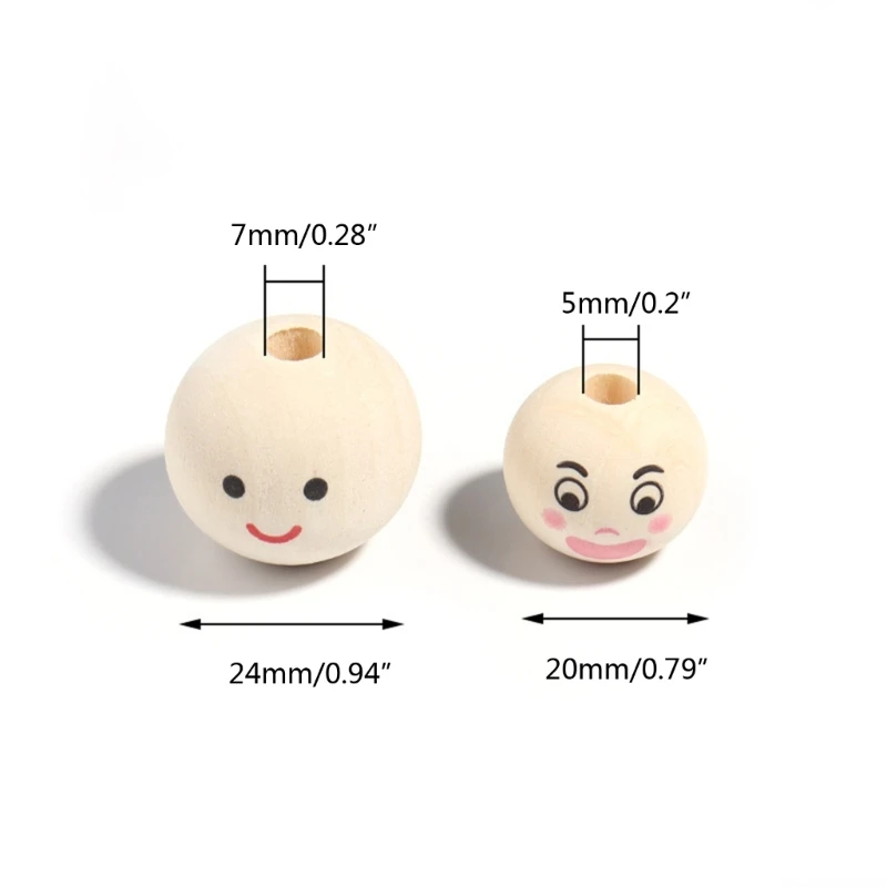50 szt. Koralików drewnianych różnych wzorach głów lalki Ręcznie robiona biżuteria Okrągłe koraliki Y08E