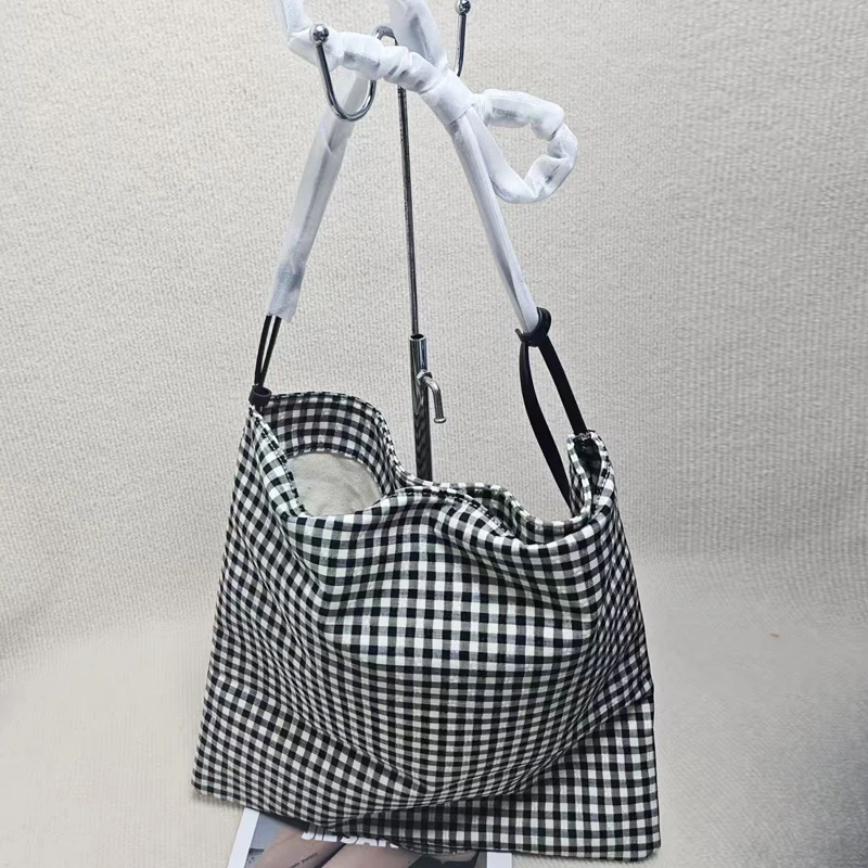 Polka Dot Slim Tote Bags For Women Luxury Designer Handbag Purses 2026 New In Polyester Lattice Cowhide Straps Underarm Shoulder