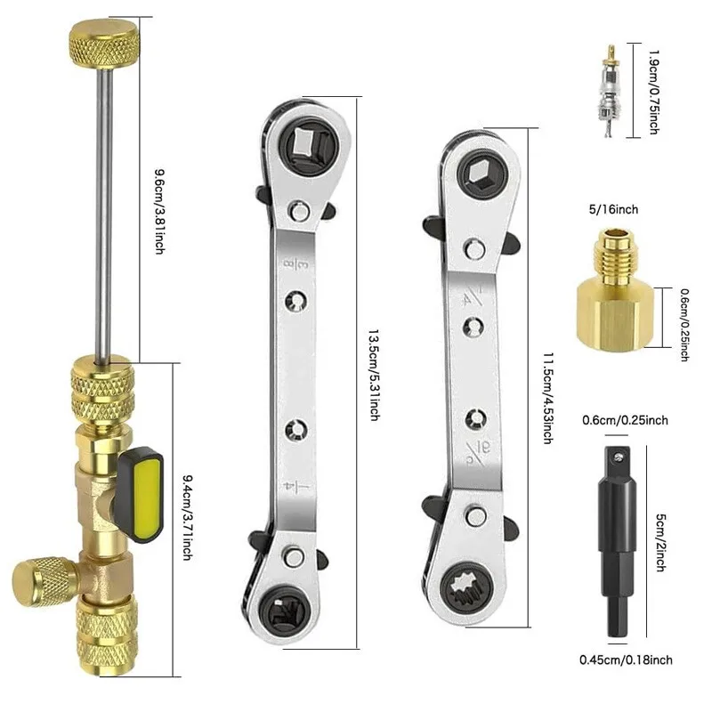 Valve Core Remover Installer Tool & HVAC Service Wrench with Hex Bit Adapter Kit for R22 R12 R407 R410 R404 R32 XLB-1164