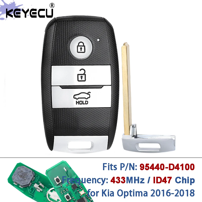 

KEYECU P/N: 95440-D4100 FCC ID: SVI-JFFGEC0 433 МГц ID46 Чип Бесключевой интеллектуальный дистанционный автомобильный брелок для Kia Optima 2016 2017 2018