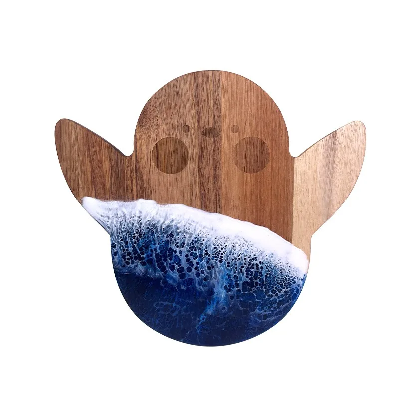 Ocean Wave Resin Board - Rosewood Animal Shape Cutting Board, Solid Wood Charcuterie Platter for Kitchen & Serving, Ready Stock