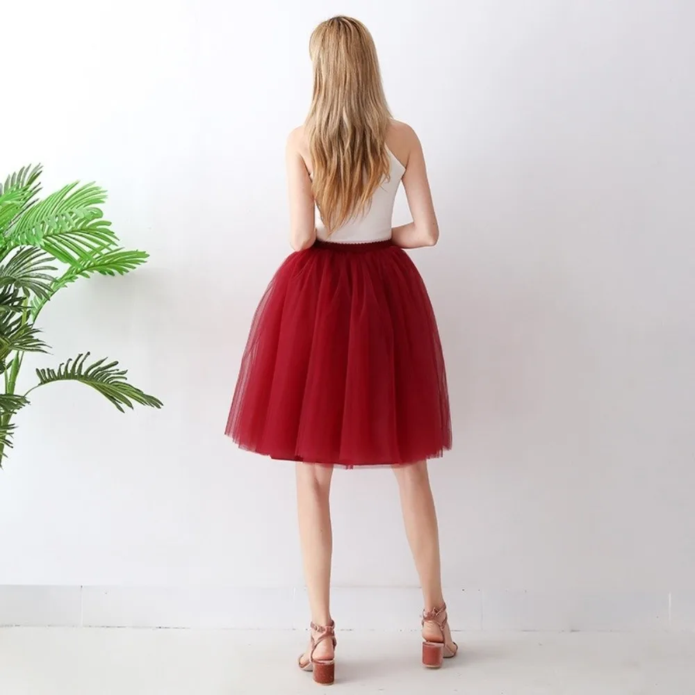 Fashion High Waist Puffy Skirts Soft Mesh Gauze Skirts Solid Color Pleated Skirts Women Dress