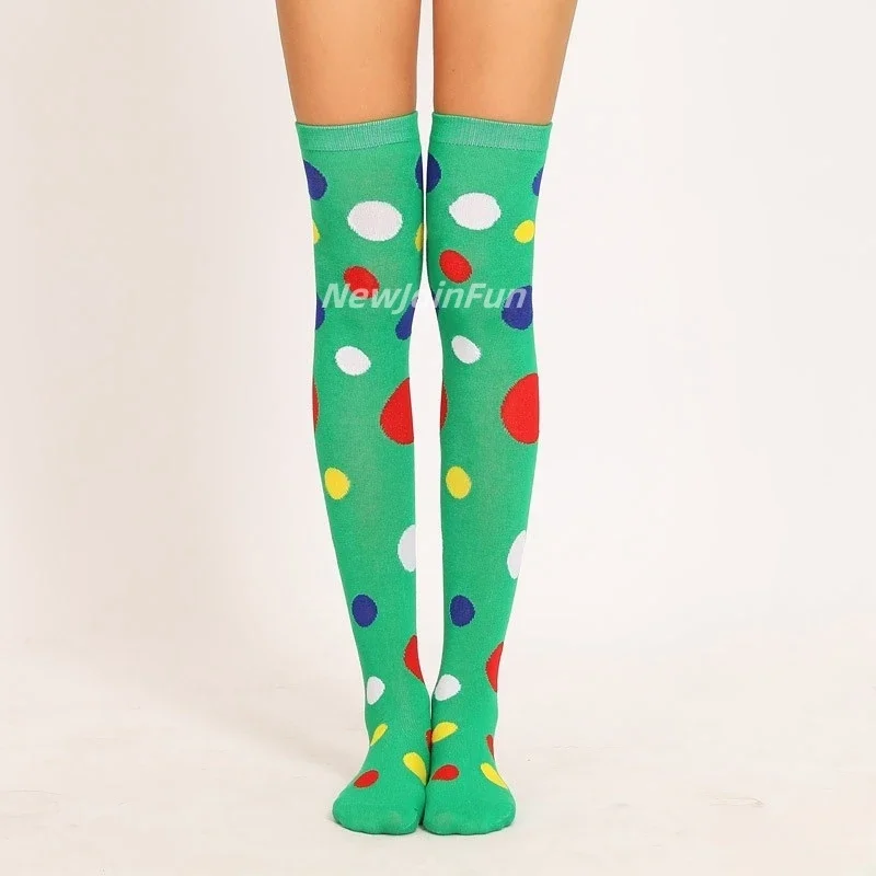 Regenbogen Oberschenkel Kniehohe Lange Socken Cosplay Kawaii Mädchen Schwarz Weiß Gepunktete Gestreifte Weihnachtsstrümpfe für Frauen Herbst Winter – Detail 6