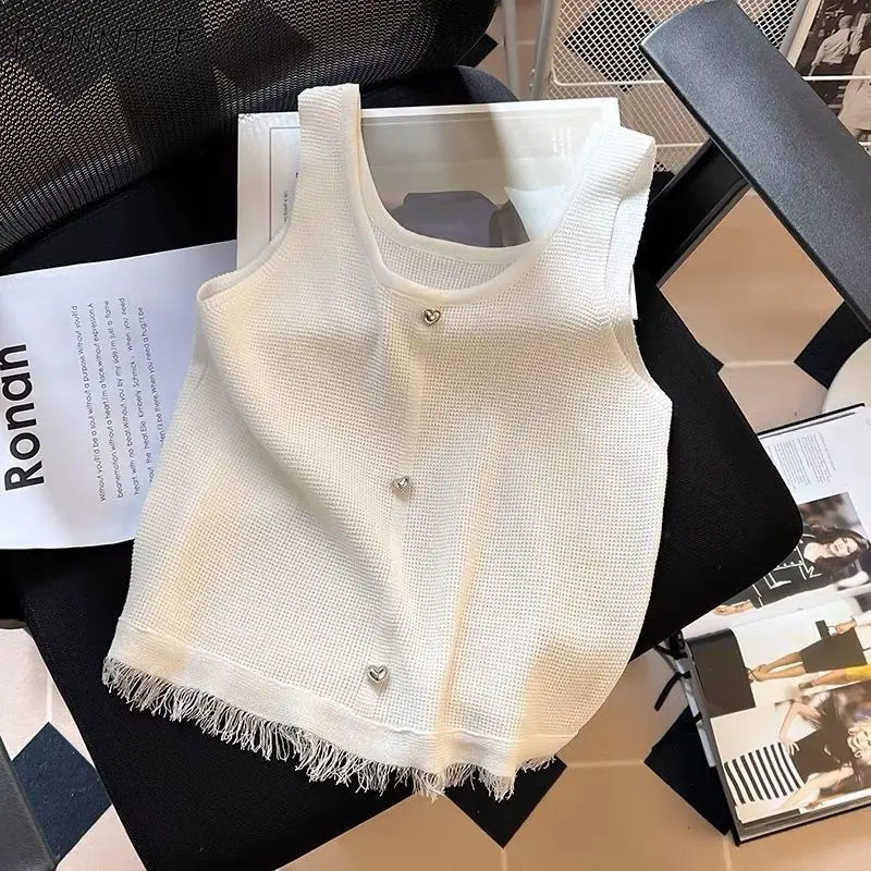 Vests Women Korean Fashion Knitted All-match Outwear Famous Lady Summer Breathable Aesthetic Clothes Outwear Y2k Blusas Chic