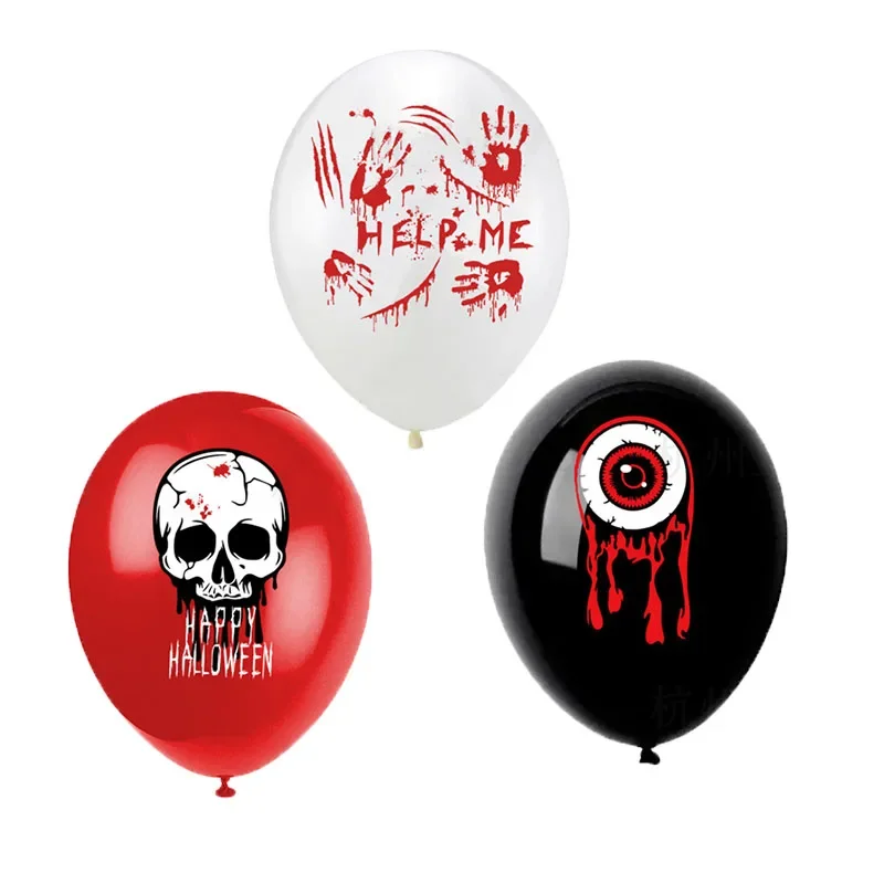 Scary Halloween Latex Balloons 12 Inch White Black Red Bloody Eyes Skull Balloon for Party Celebration Holiday Decoration 18Pcs