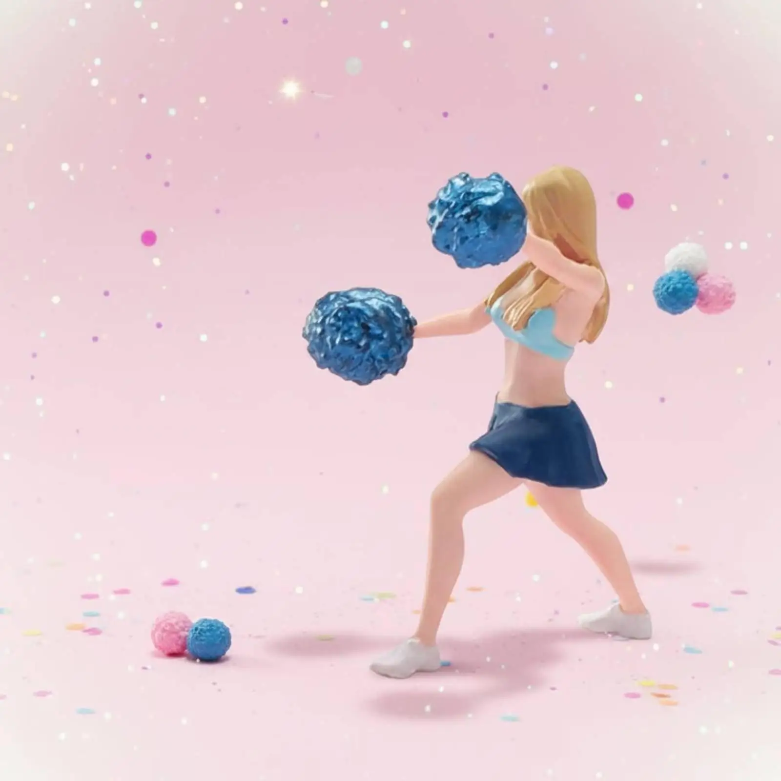 Set of 2 to 6 cheerleader figurines at 1:64 scale, in dynamic poses.