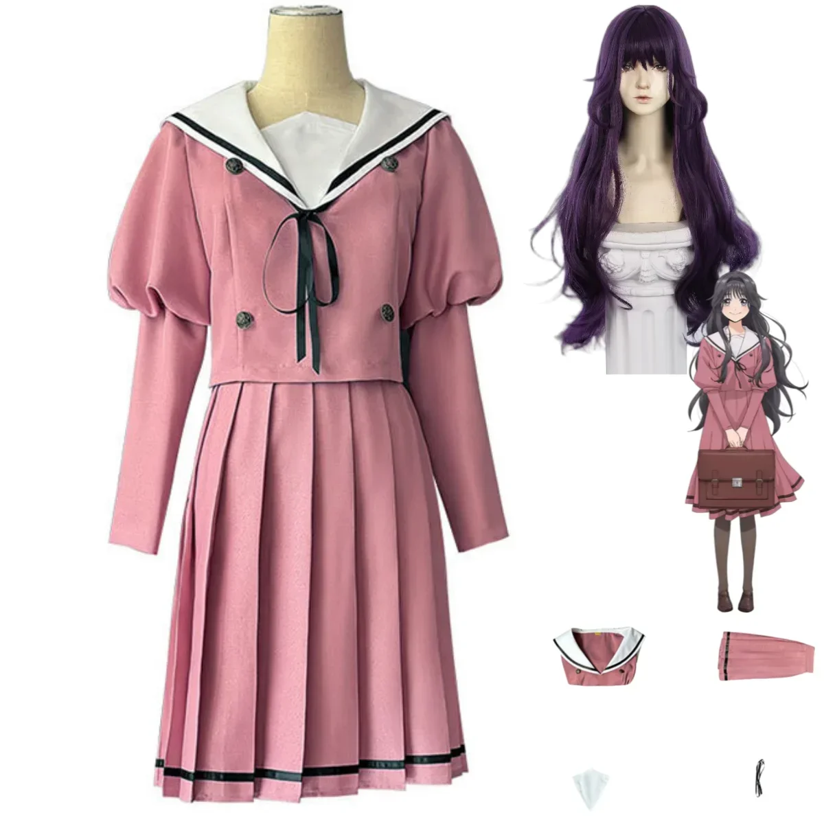Novo Lançamento: Fantasia de Cosplay Waguri Kaoruko - Anime La Fleur Parfumée, Uniforme Escolar com Peruca Feminina Sexy Kawaii