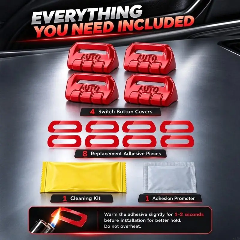 Red Window Button Covers, 4-Piece Plastic Set for Updating Worn Exterior Covers in the Vehicle Window-Button Area without X37F