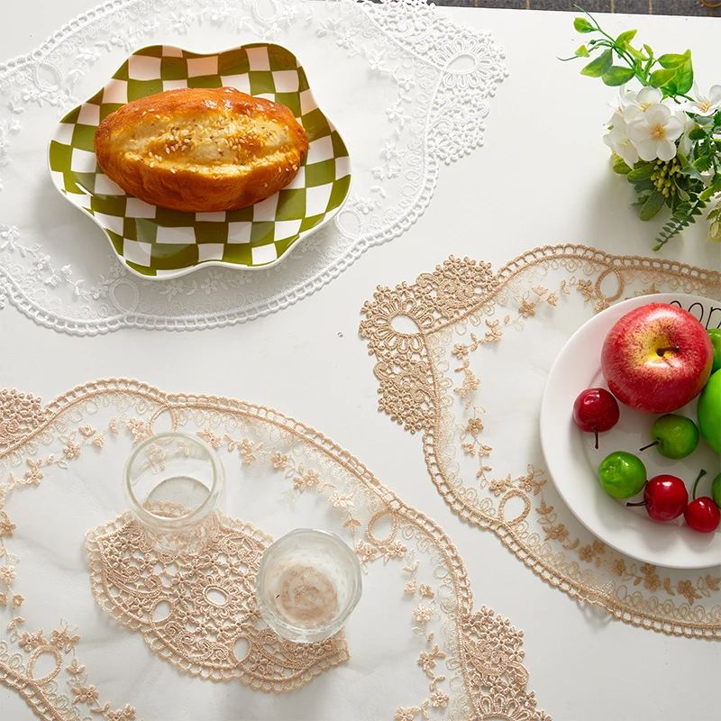 1Pcs Embroidery Polyester Place Table Mat Pad Cloth Cup Doily Tea Dining Coaster Mug Tablecloth Placemat Kitchen Decor