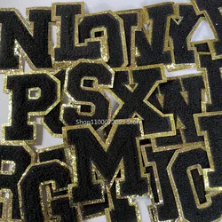 8CM Chenille Black Letters Patches Iron on Towel Embroidered Felt Alphabet Glitter Sequins Heat Adhesive Applique DIY Accessory
