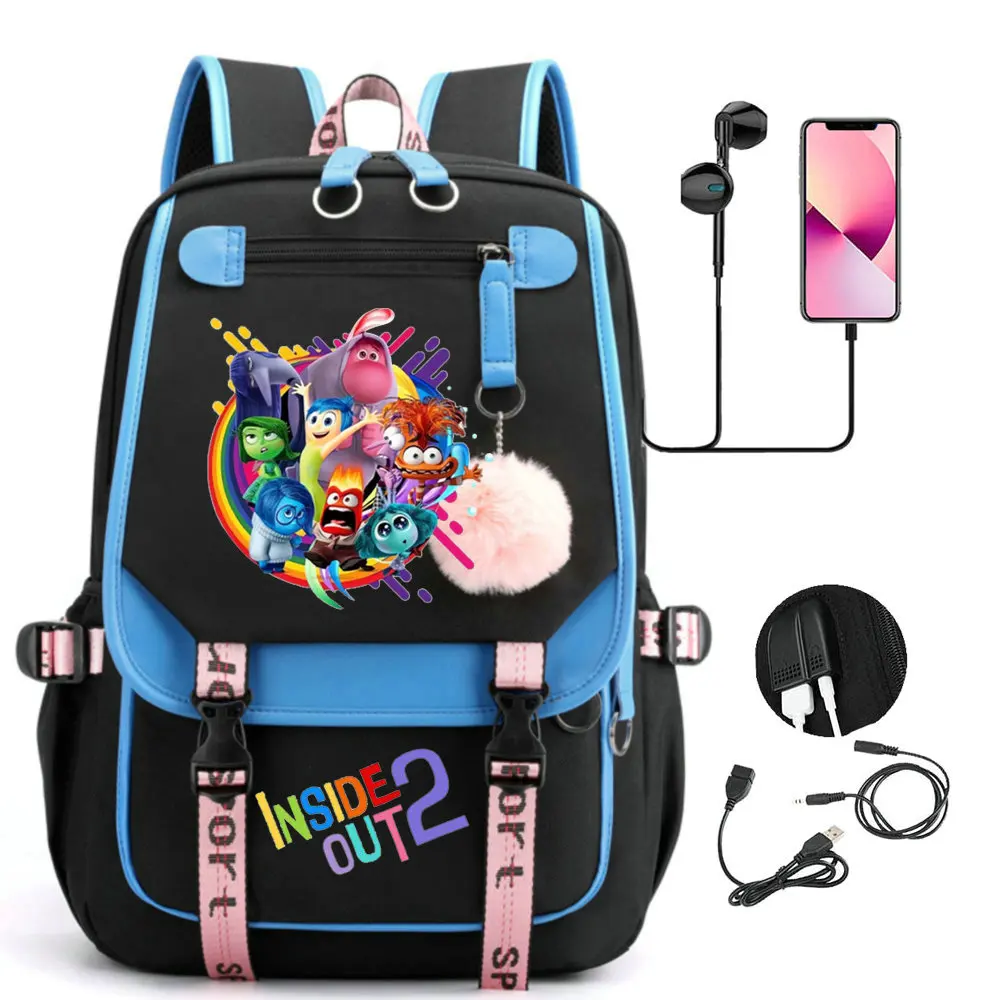 

MINISO inside out 2 Backpacks Patchwork Teens Capacity Women Men Cartoon School Bags Laptop Travel Orthopedic Mochilas