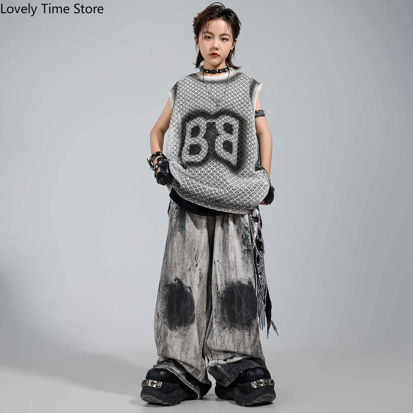 Boys Hip Hop Tank Top Street Dance Splash Ink Loose Pants Girls K-pop Cool Costumes Kids Streetwear Children Teens Clothes Sets