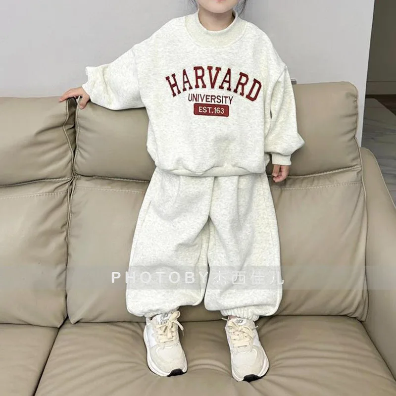 new Korean winter suit for boys and girls featuring  personalized lambskin fleece patchwork hoodie with half zipper