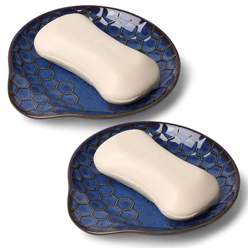 

Ceramic Soap Dish, Set of 2 Bar Soap Holder, Shower Soap Dish Soap Saver Tray for Bathroom Kitchen Sink, Stylish and Easy to
