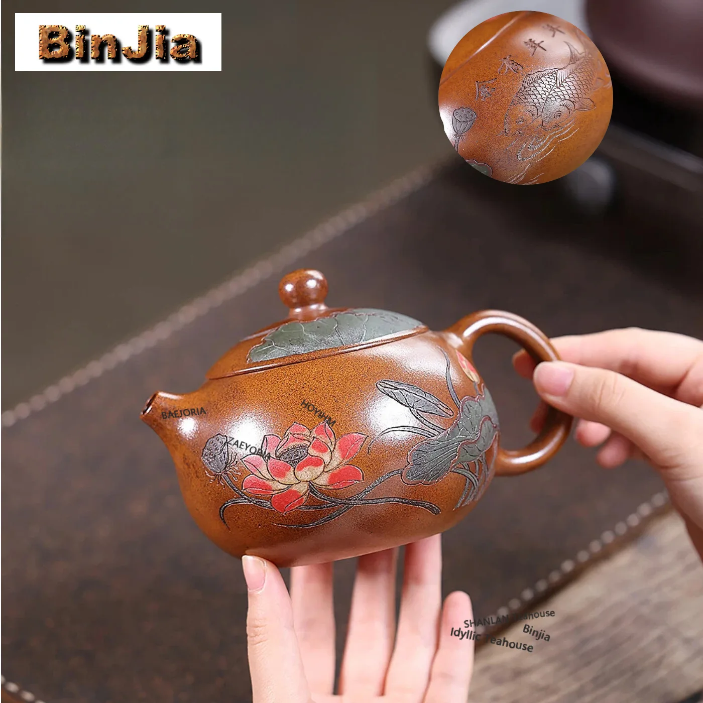 450ml Exquisite Yixing Purple Clay Teapots Handmade Lotus Xishi Pot Raw Ore Gold Section Mud Kettle Zisha Tea Set Tea Services